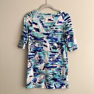 Lilly Pulitzer Sophie Girls Dress Pier Pressure Size 8-10 Preppy 3/4 Sleeve